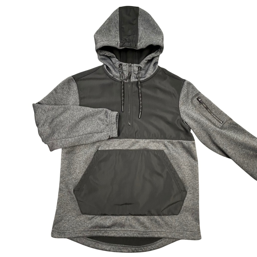 CSG Quarter Zip‎ Anorak Hoodie Mens Size S Gray Black Fleece Pullover Sweatshirt